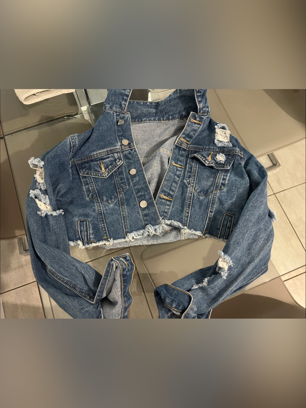 SHEIN Distressed Blue Cropped Denim Jacket